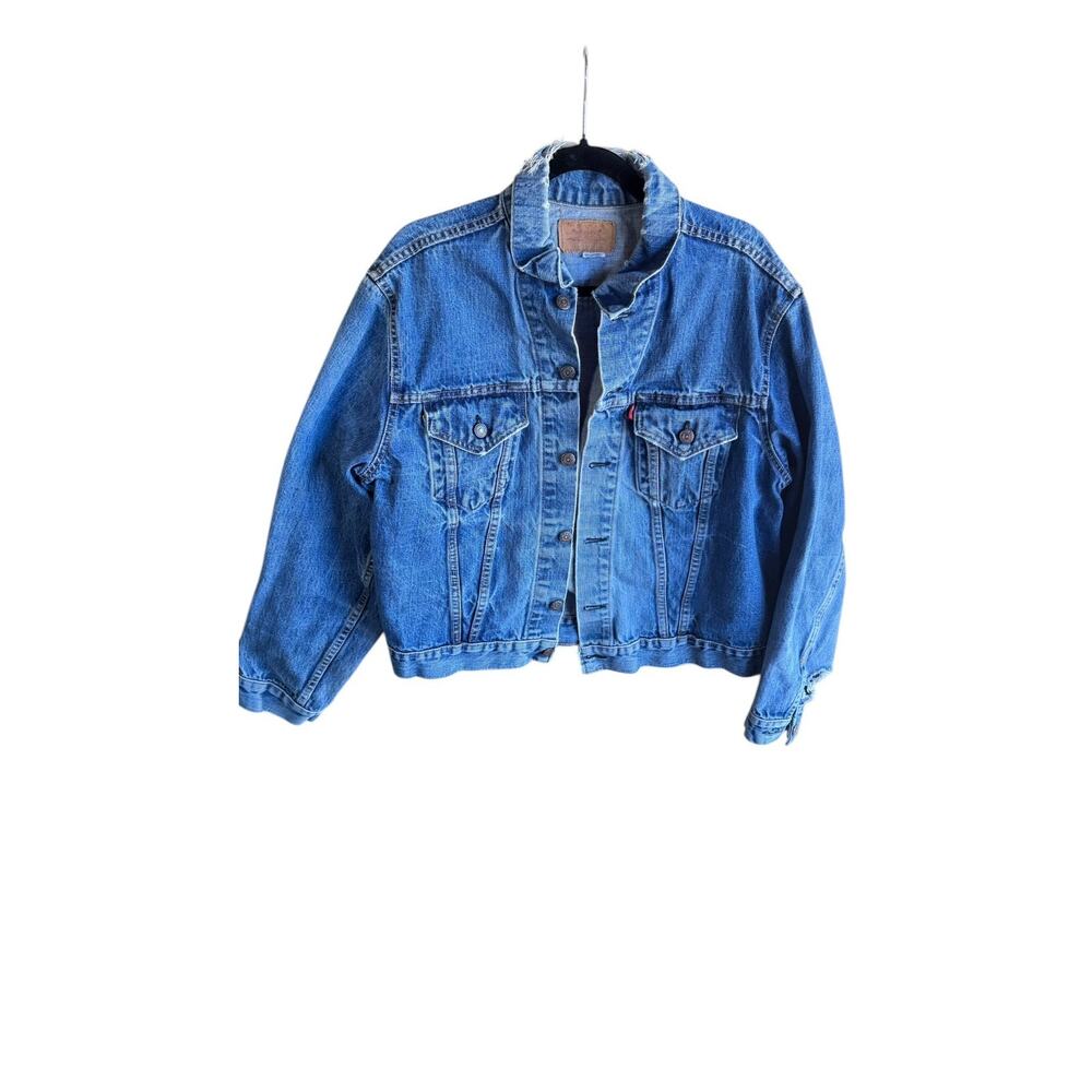 Vintage 80s Men Levis Denim Trucker Jacket USA Made Size 46 Type III Distressed
